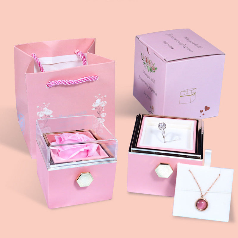 Rotating Soap Flower Rose Gift Box – A Timeless Romantic Surprise with Hidden Jewelry Drawer