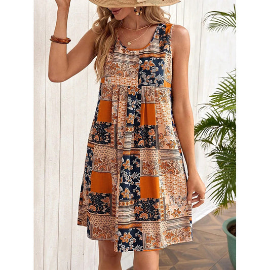 Women's Sleeveless Floral Boho Summer Dress – Casual Loose Beach Tank Sundress & Swimsuit Cover Up