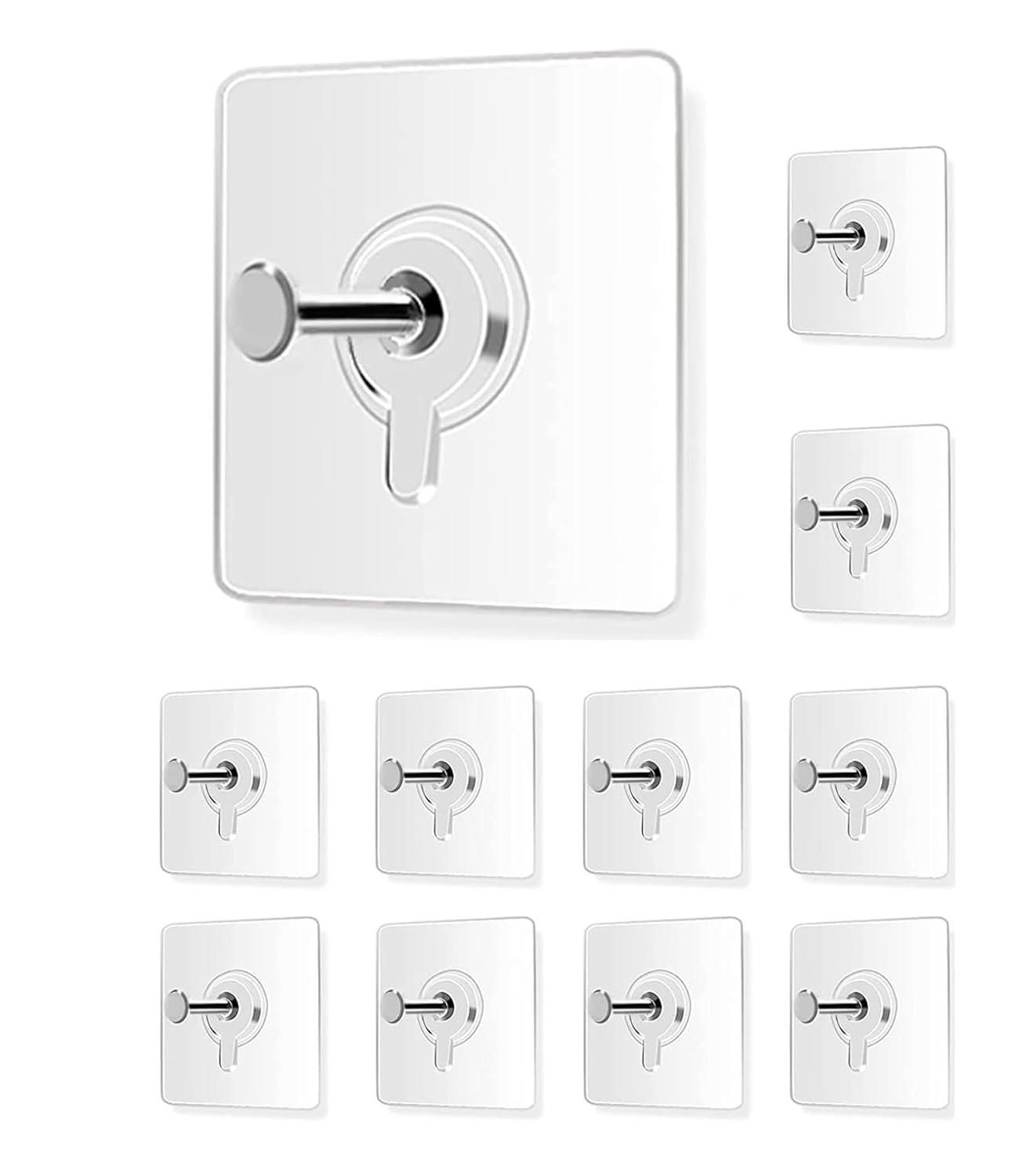 Self-Adhesive Heavy Duty Wall Hooks – Nail-Free Transparent Screw Hooks for Photo Frames, Bathroom, Kitchen &amp; Home (Pack of 10)