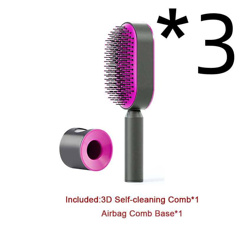 Self-Cleaning Hair Brush for Women – Anti-Static Scalp Massage Comb with One-Key Hair Removal