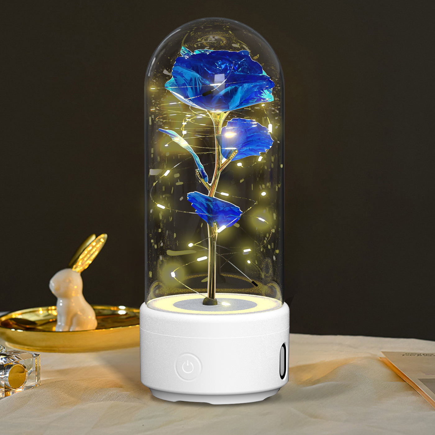 2-in-1 Rose LED Light & Bluetooth Speaker – Romantic Gift in Glass Dome