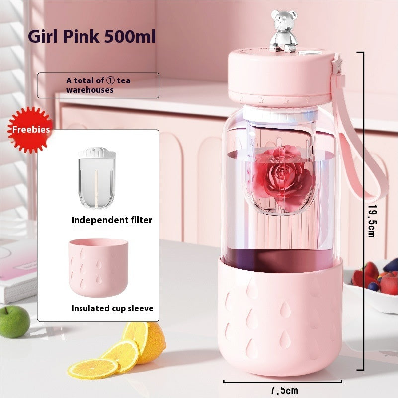 Portable Magnetic Tea Infuser Tumbler – Leakproof Glass Water Bottle with Tea Filter