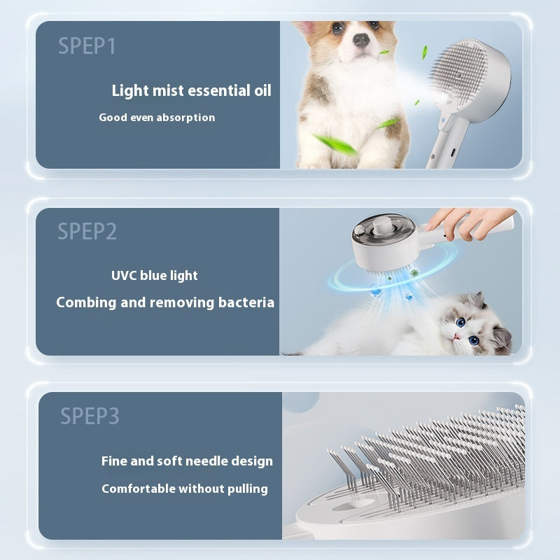 3-in-1 Pet Hair Remover Brush – Steam Grooming Tool for Dogs & Cat