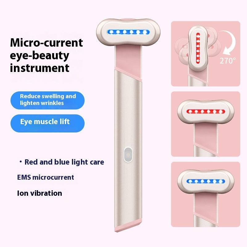 4-in-1 Electric Eye Massager – Red &amp; Blue Light Therapy with Vibration, Warmth &amp; Microcurrent (Rose Gold)
