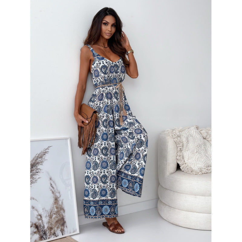 Women's Fashion Bohemian Strap One-piece Wide-leg Pants