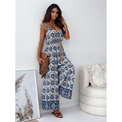 Women's Fashion Bohemian Strap One-piece Wide-leg Pants