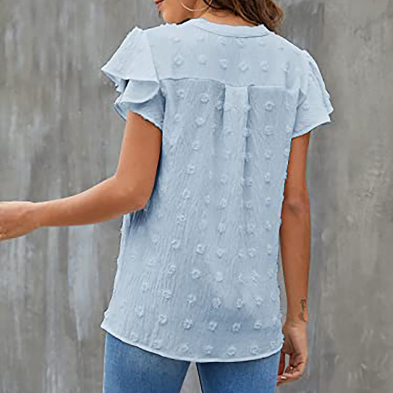 Women's Summer V-Neck Ruffle Short Sleeve Blouse – Business & Casual Office Top