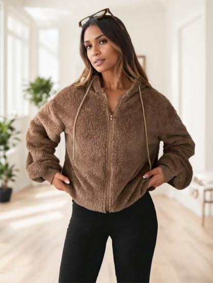 Essnce Women's Solid Color Fleece Hooded Sweatshirt