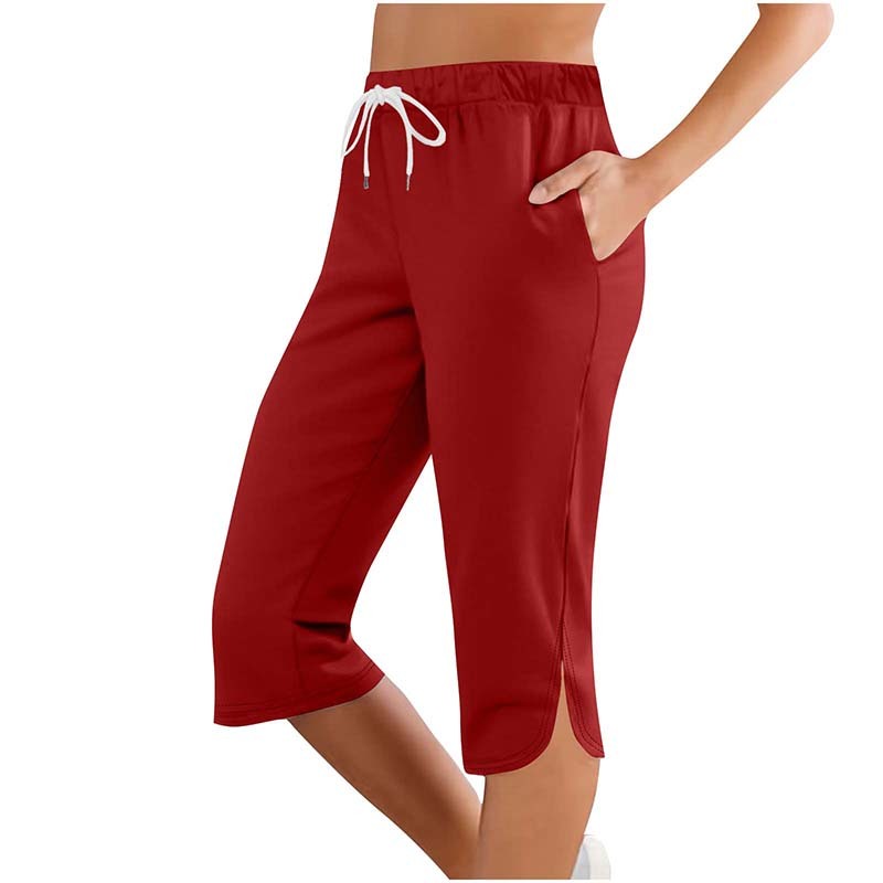 Women's High Waisted Capri Leggings - Drawstring Lounge Sweatpants with Pockets for Running & Gym