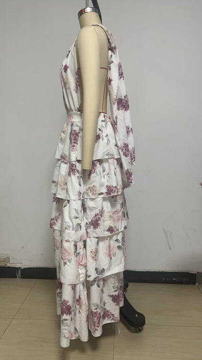 Women's V-Neck Strappy Multi-Layer Dress – Elegant Fashion Summer Outfit