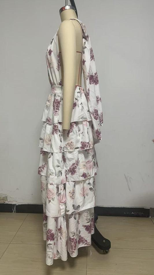 Women's V-Neck Strappy Multi-Layer Dress – Elegant Fashion Summer Outfit