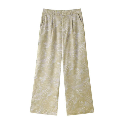 Lace-up Waist Beaded Embroider Jacket Ethnic Print Trousers Suit