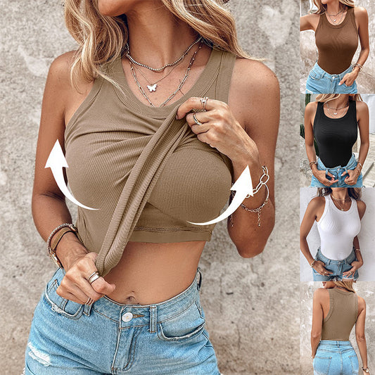 Summer Round Neck Vest with Built-in Bra – Effortless Comfort Meets Everyday Style
