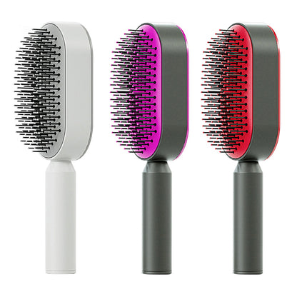 Self-Cleaning Hair Brush for Women – Anti-Static Scalp Massage Comb with One-Key Hair Removal