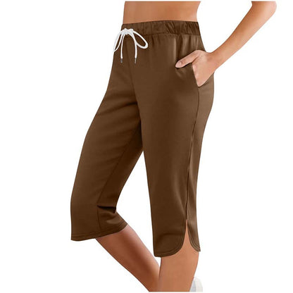 Women's High Waisted Capri Leggings - Drawstring Lounge Sweatpants with Pockets for Running & Gym