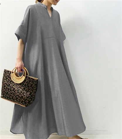 Women's Solid Color Long Dress – Half Sleeve Elegant Maxi Dress for Casual & Formal Wear