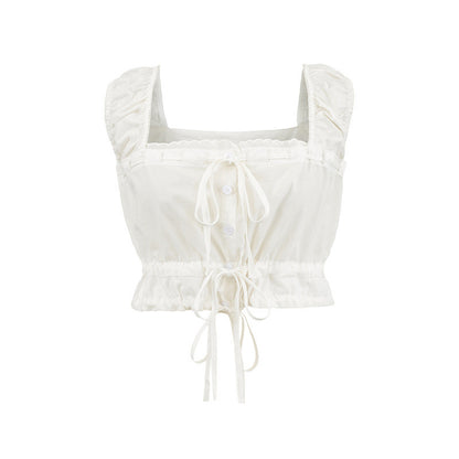 New Summer Lace Bow Drawstring Small Top Lace Elastic Short Pantskirt Skirt Suit