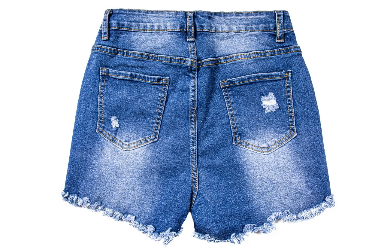 Women's Mid-High Rise Ripped Denim Shorts – Distressed Stretchy Jean Shorts for Summer