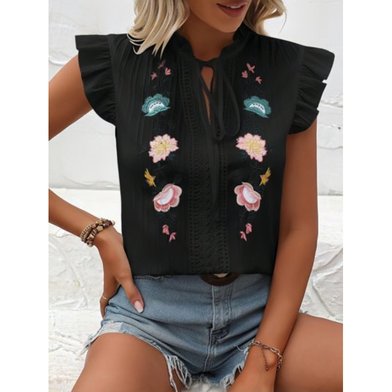 Women's All-match Leisure Embroidery Short-sleeved Shirt