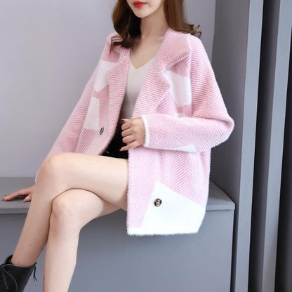 Women's Loose Knit Cardigan with Faux Mink Fur – Thick, Warm & All-Matching Winter Coat