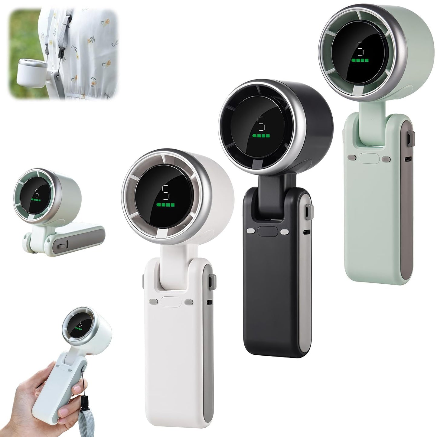 3-in-1 Turbo Folding Mini Fan – Neck Hanging | Desktop | Handheld