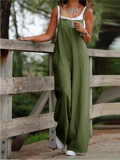 Women's Casual Solid Color Wide Leg Overall Jumpsuit – Comfortable & Stylish One-Piece
