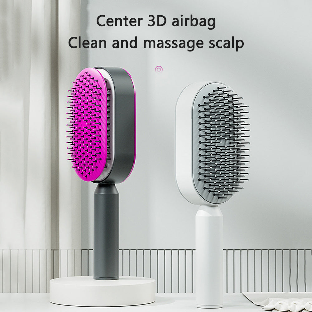 Self-Cleaning Hair Brush for Women – Anti-Static Scalp Massage Comb with One-Key Hair Removal