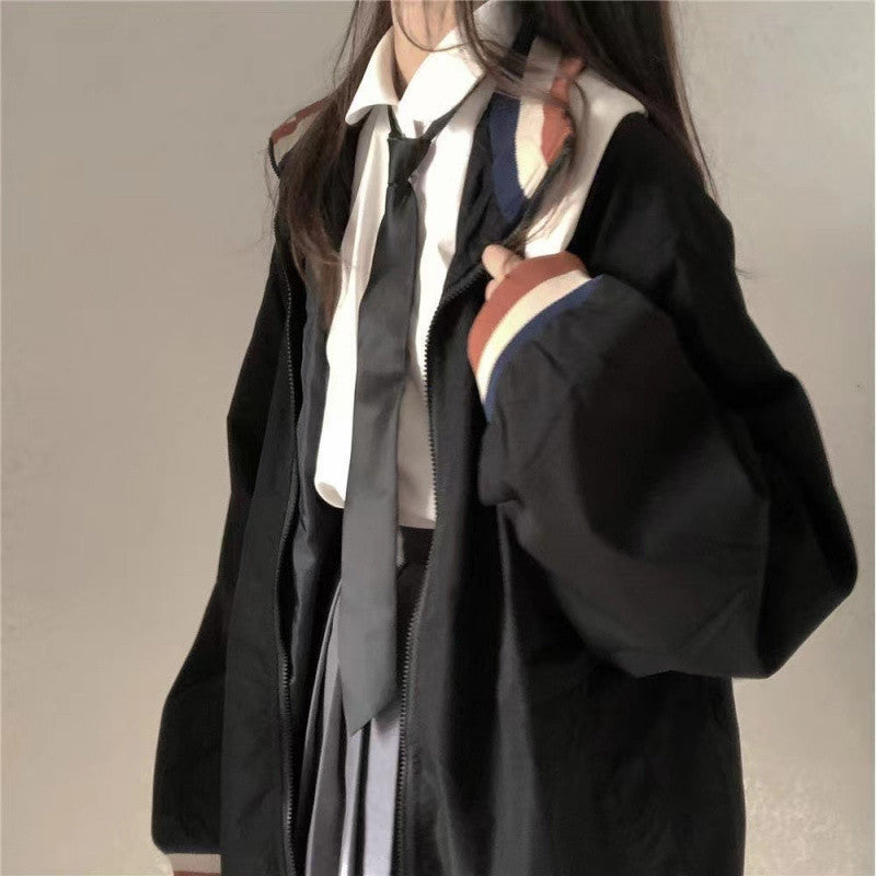 Plus Size Slimming Single-breasted Color Contrast Short Coat