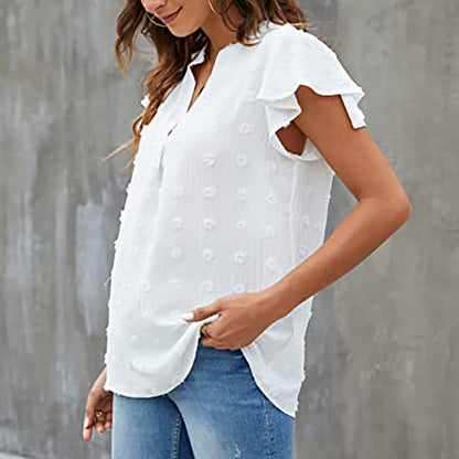 Women's Summer V-Neck Ruffle Short Sleeve Blouse – Business & Casual Office Top