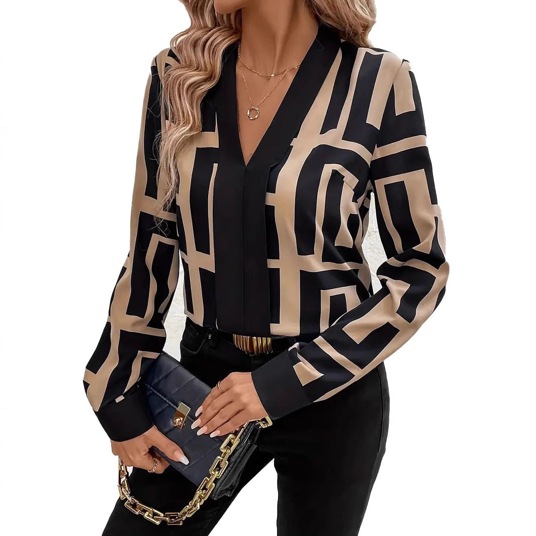 Women's Black Geometric Print Top – Lightweight Spring & Summer Casual Blouse