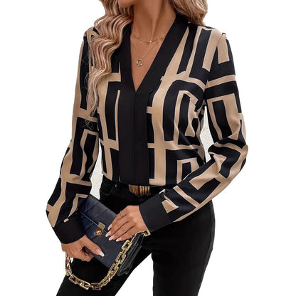 Women's Black Geometric Print Top – Lightweight Spring & Summer Casual Blouse