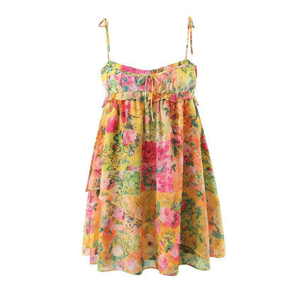 Y2K Floral Print Suspender Dress – Summer Vibes with Ruffled Charm