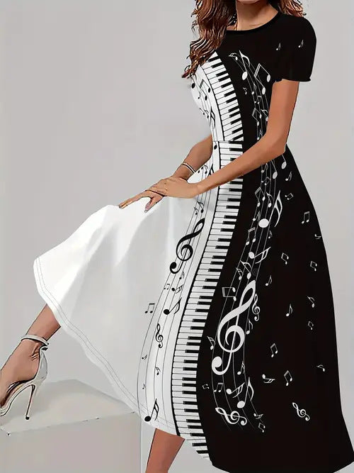 Women's Trendy Floral Print Short Sleeve Dress – Casual All-Match Round Neck Summer Outfit