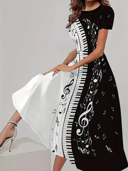 Women's Trendy Floral Print Short Sleeve Dress – Casual All-Match Round Neck Summer Outfit