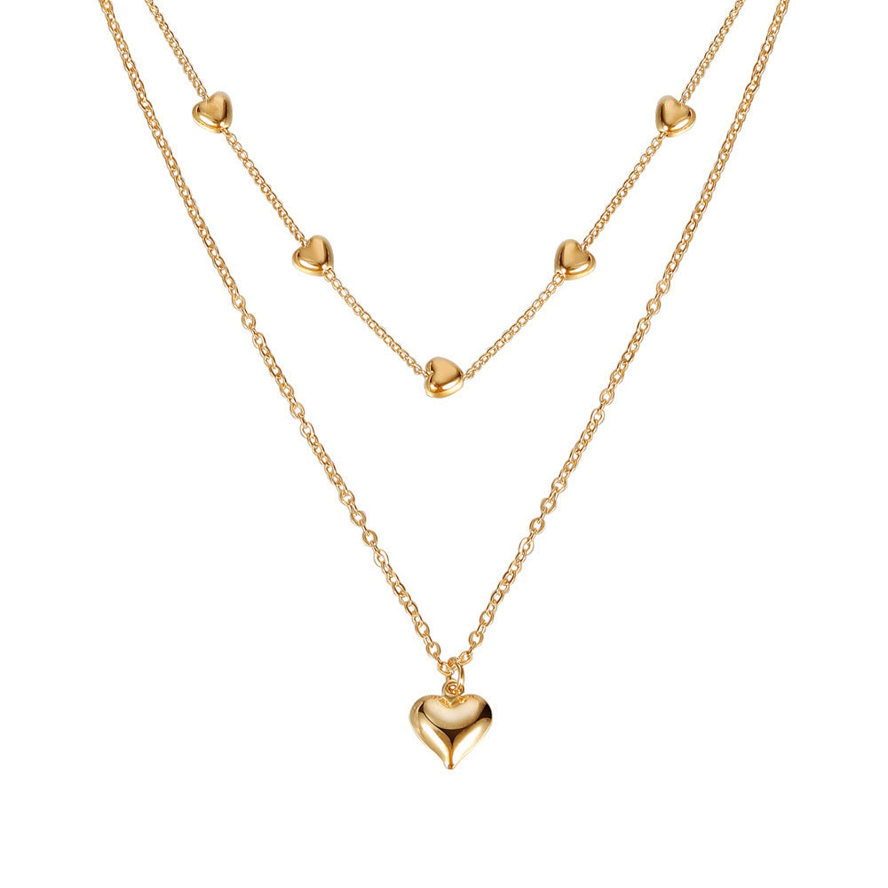 Multilayer Heart Pendant Necklace – Stylish Gold Jewelry Accessory for Women