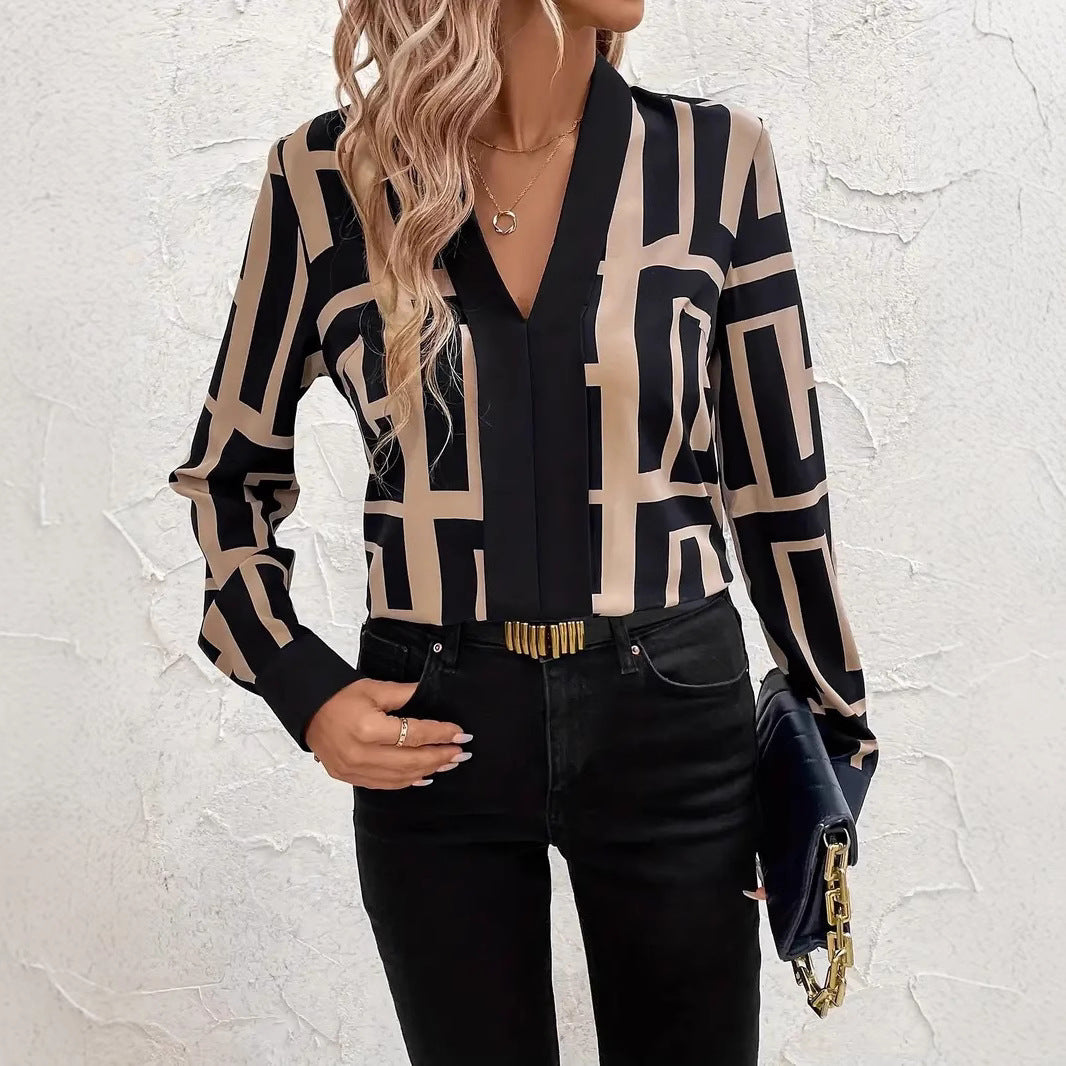 Women's Black Geometric Print Top – Lightweight Spring & Summer Casual Blouse