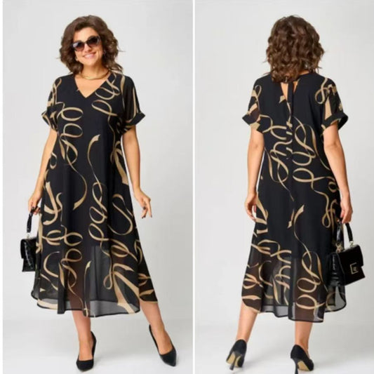 Western Style Plus Size Women's That Makes You Look Younger Printed Short Sleeve Dress