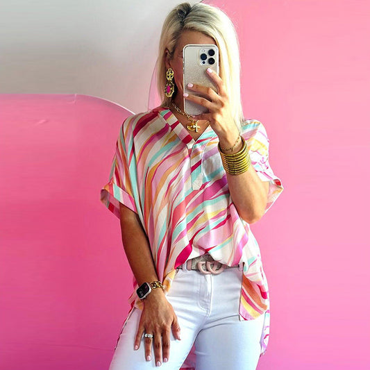 Color Blocking Half Sleeve Top