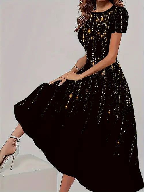 Women's Trendy Floral Print Short Sleeve Dress – Casual All-Match Round Neck Summer Outfit