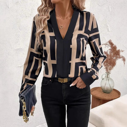 Women's Black Geometric Print Top – Lightweight Spring & Summer Casual Blouse