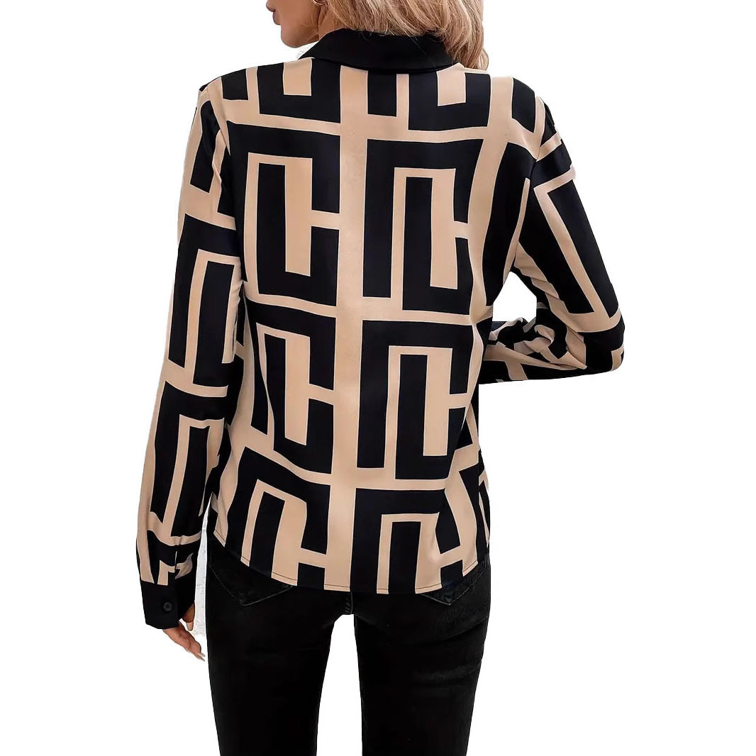 Women's Black Geometric Print Top – Lightweight Spring & Summer Casual Blouse