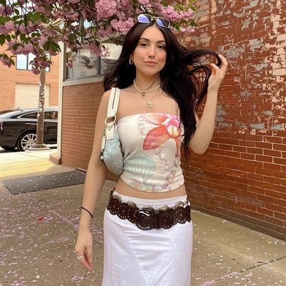 Girls' Island Style Shell Flower Tube Top – Summer Strapless Vest for Kids