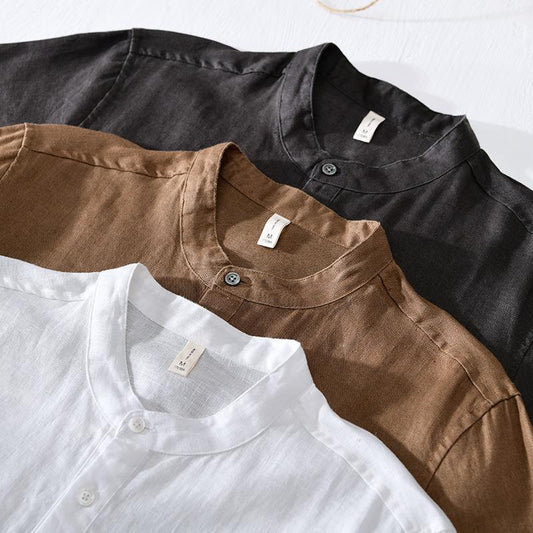 Men's National Style Embroidered Short Sleeve Shirt – Breathable Solid Color Summer Wear