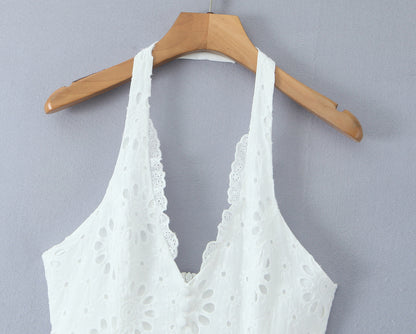 Women's Lace Embroidered Halter Dress – Slim Fit Elegant Sleeveless Evening Wea
