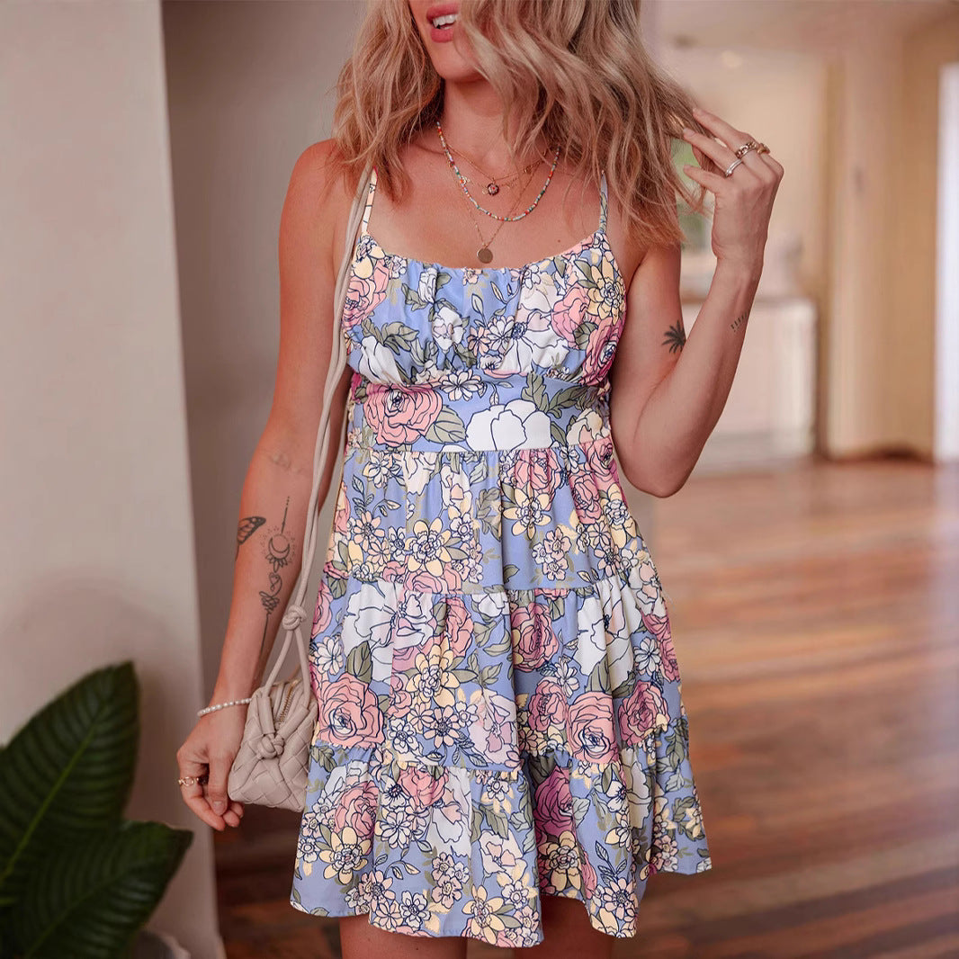 Pleated Sleeveless Sling Dress