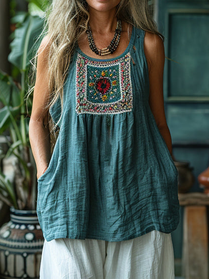 Women's Retro Loose Breathable Ethnic Style V-neck Vest Top