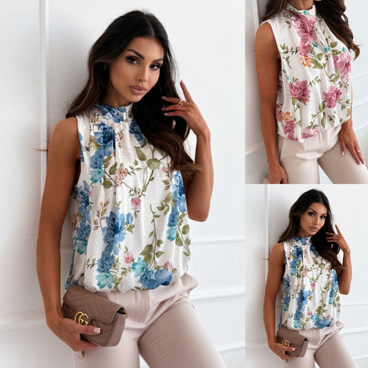 Women's Summer Sleeveless Off-Shoulder Printed Strap Top – Casual Fashion Commuter Shirt