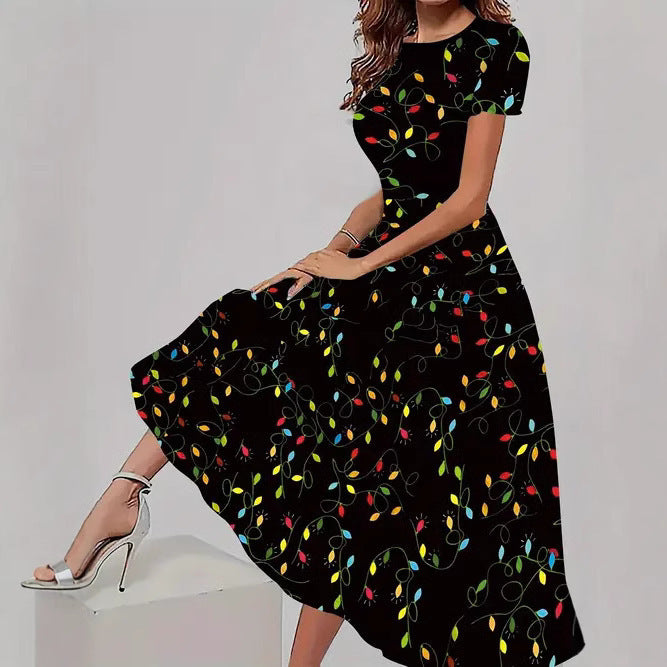 Women's Trendy Floral Print Short Sleeve Dress – Casual All-Match Round Neck Summer Outfit