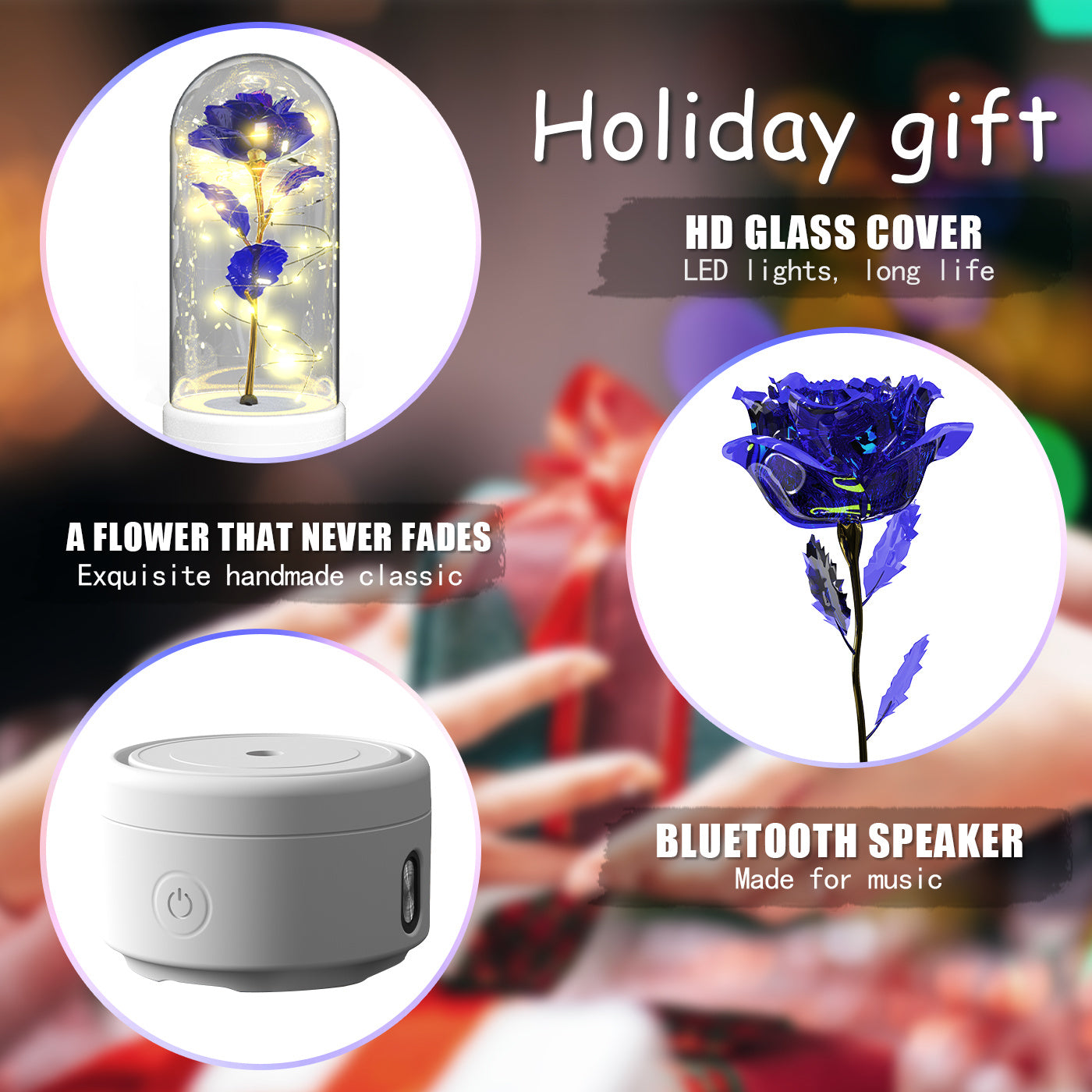 2-in-1 Rose LED Light & Bluetooth Speaker – Romantic Gift in Glass Dome