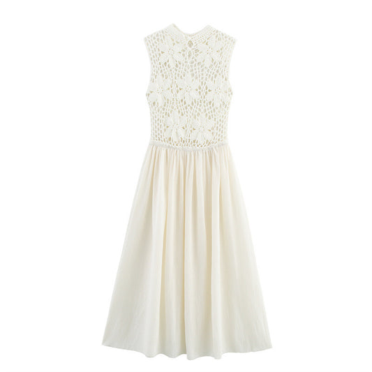 New Summer Flower Embroidery Stitching Sleeveless Dress